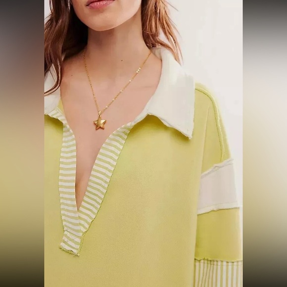 Free People Clean Prep Pullover Sunny Lime Combo XS OVERSIZED - Picture 3 of 6